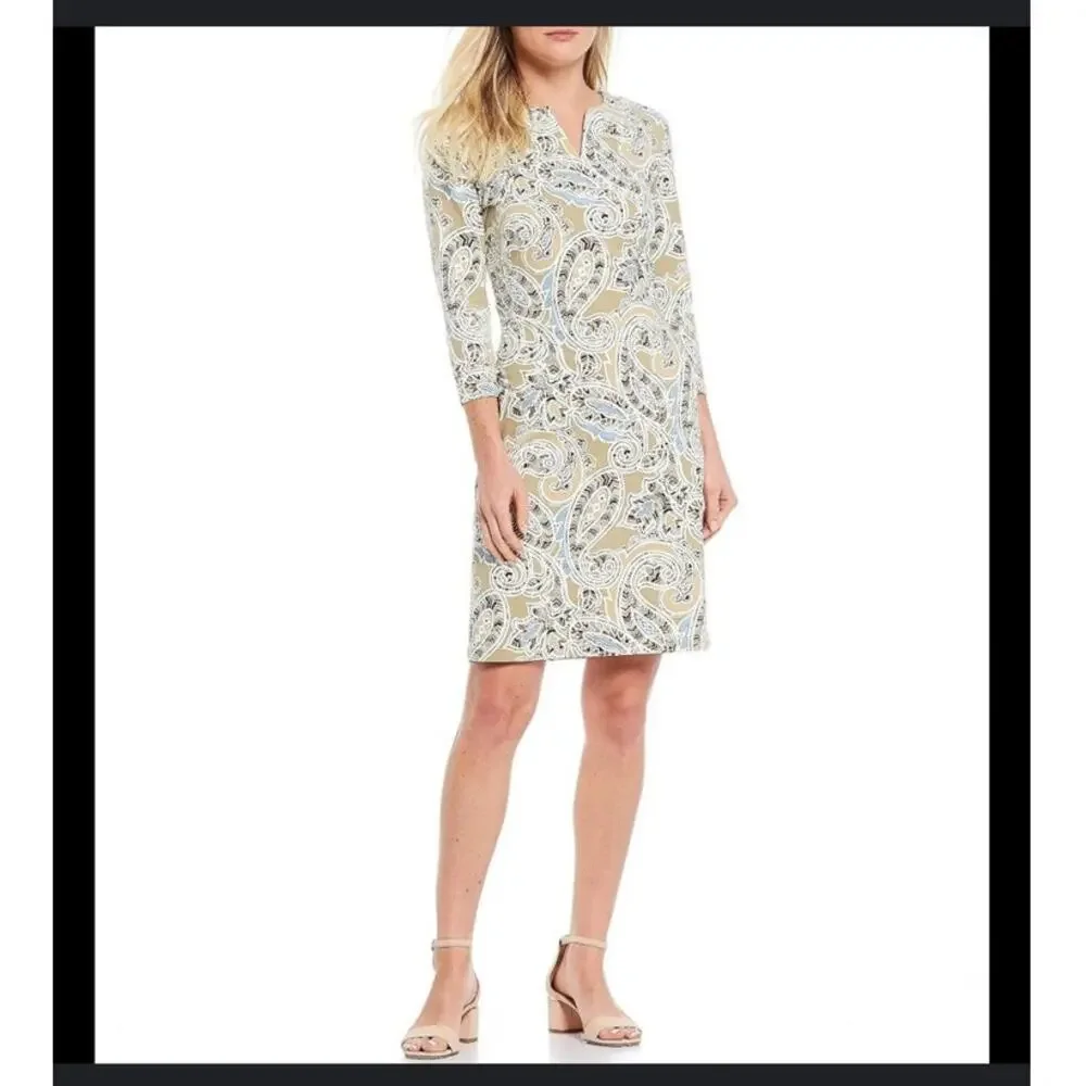 J. McLaughlin Carly Sheath Dress Catalina taupe Paisley print